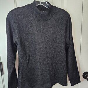Jeanne Pierre Metallic Black Mock Turtleneck